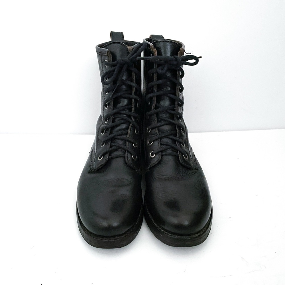 Frye Veronica Black Leather Lace Up Combat Boots - Picture 2 of 10